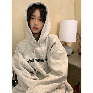刷毛連帽印花大學T 韓版寬鬆帽T 女生情侶款長袖上衣