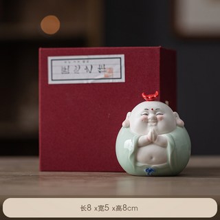創意可愛大肚彌勒佛陶瓷擺件招財笑面佛像家居辦公桌面裝飾工藝品, 祝福小彌勒(禮盒裝)