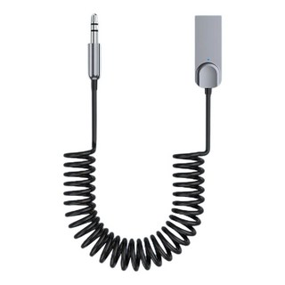 車用藍牙5.4音樂接收器 AUX音頻轉接頭 伸縮彈簧線 鋁合金外殼, 黑色, 1個, M02