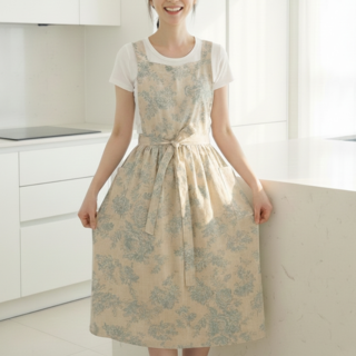 우비아 주방용 프렌체 원피스 앞치마, 1개, 아이보리 블루