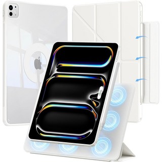 펜슬 수납 360도 회전 초강력 자기 흡입 태블릿 PC 케이스, 흰색, 1개