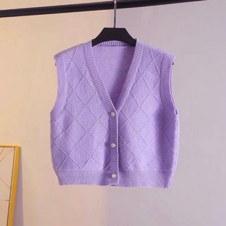 菱格紋開釦針織背心 - 新款現貨