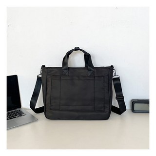 2024新款韓國原創手提尼龍公文包女男商務大容量斜背包旅行斜挎手提電腦包, 黑色