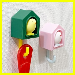 [쎈사] 무타공 접착식 새모양 후크걸이 벽걸이행거 소품걸이, 그린x옐로우, 1개