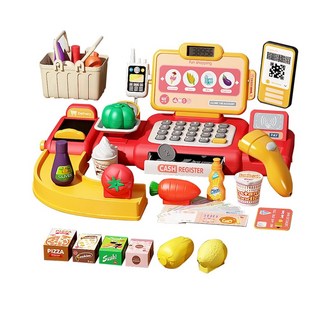 JoyBaby 智能識別音樂計算機仿真收銀機玩具 (扮家家酒 超市購物玩具 角色扮演), 活力紅-F, 1個