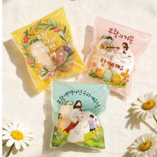 JNC 부활절 2구 접착식비닐 (3개 1세트) 90매 (디자인 랜덤) 부활절 계란포장