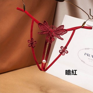 素人妹子性感吊墜透明開檔免脫極度誘惑歐美火辣丁字T褲, 暗紅