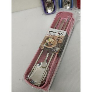 美樂美事 304不鏽鋼餐具組 三件式 環保餐具 隨身餐具組, 粉紅色, 1個