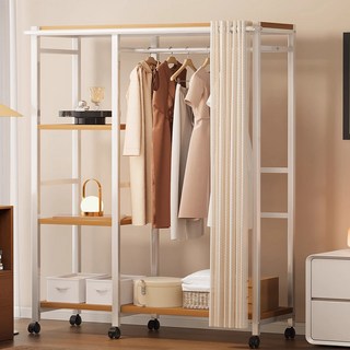 H N Quality Home 철제 이동식 시스템행거 [소형/중형] 조립식+커튼 포함 / 원룸 좁은공간 수납최적화, 흰색