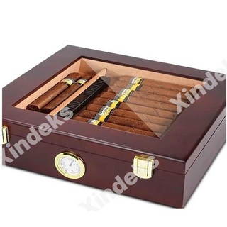 삼나무 시가 휴미더 보관함 케이스 습도계 우드 박스 빈티지 수납함, 1개, 35개입 흑단목 무늬