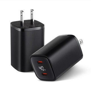 40W氮化鎵 K15 雙孔液晶數顯PD快充充電器 iPhone15迷你充電頭 旅充頭 豆腐頭, 1個, 40W雙充液晶數顯款黑色, 黑色