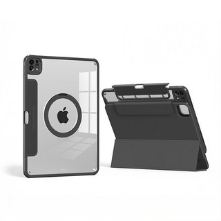 iPad Air 5/4 10.9吋 磁吸式帶筆槽透明硬殼保護套, 黑色-Air 4/5 10.9, 1個
