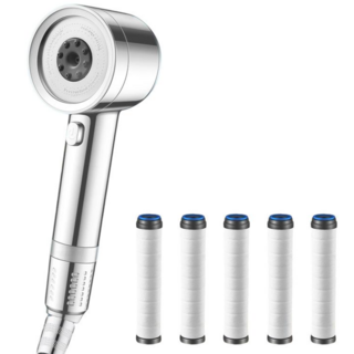 데일앤드 4단 온오프 수압상승 조절 필터샤워기 헤드 + 교체 필터 5p 세트, 실버, 1개