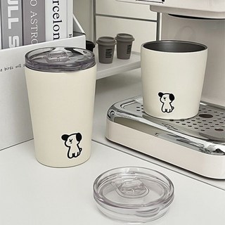 [台灣發貨]保溫杯2024新款保溫水杯可愛精緻法式高級家用喝杯學生女生保溫杯 辦公室喝水杯, 米白小狗保溫杯360ml,單杯+杯刷, 1個