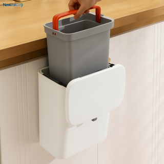 뉴밸코 싱크대 걸이형 접착형 슬라이딩 음식물 쓰레기통, 화이트, 1개