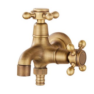 全銅復古仿古一分二水龍頭洗衣機雙用雙開雙出水壁掛架台灣現貨, 1個, 水龍頭