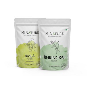 Minature Hair Bliss Combo|암라 앤 브링라지 파우더 | 자연스럽고 아름다운 모발용 컨디션 매끄럽고 반짝임 허브 헤어 케어 팩/마스크 콤보 2개 200g 각