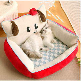 CYLIFE 귀여운 애플 고양이 침대소파 고양이 강아지 하우스 방석쿠션 사계절 사용 애완동물집, 1개