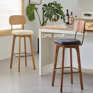 限時 美式Loft風實木靠背高腳椅 吧台椅 靠背椅 餐椅 中島椅 工業風 椅子 酒吧椅 高椅 休閒椅, 1個, 胡桃色〖坐高65公分〗,無靠背款 - 下訂備註需要的坐墊顏色