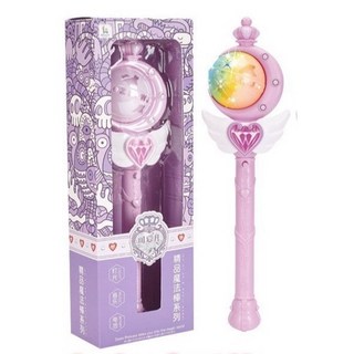 聲光玩具C9A 棒棒糖弦月造型閃光魔法棒，兒童音樂發光玩具，仙女棒，女孩生日禮物, 1個, 魔法棒（紫色）開窗彩盒