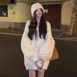 秋冬麻花套頭V領毛衣女 慵懶風軟糯加厚針織上衣 oversize 長袖針織衫 寬鬆毛衣 顯瘦上衣 衛衣 外套 衣服