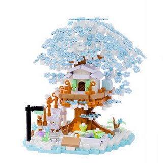 [나노킹-호환블럭] 트리하우스 벚꽃나무 시리즈 나노블럭 DN062, 1개, 블루 벚꽃하우스