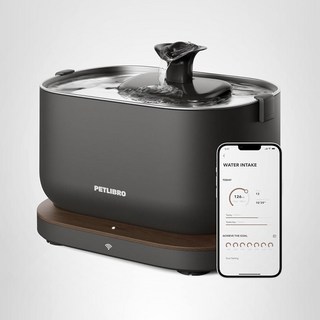 페트리브로 고양이 분수대 스테인리스 트레이가 있는 실내 고양이용 앱 모니터링 애완동물 2.5L84온스 도크스트림 자동 식수 디스펜서 2.4G WiFi 스마트 볼 내부, Black, 1개