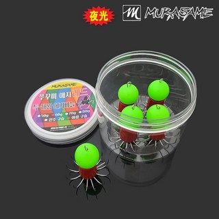 무라사메 야광몸체 레드몸체 주꾸미애자 (5개입) 50g/60g/70g/80g 진주애자 야광애자 특대왕 에기바늘, 레드몸체+야광구슬, 50g, 5개