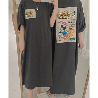 뽀솜 [자체제작 디즈니정품] 미키&플루토 패치 오버핏 롱원피스 잠옷 홈웨어