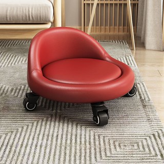 滑輪小凳子 傢用美縫椅 萬向輪矮凳 帶輪擦地移動小板凳 學步神器圓凳, 1個, 陞級款紅帽子靠背金鑽輪（4輪）陞級款, 陞級款紅帽子靠背金鑽輪（4輪）陞級款