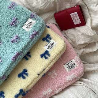 양털 리본 노트북 파우치 13인치 15인치, 핑크