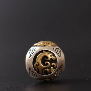 藏式（現貨-可選隔日到貨）镶嵌铜四大神兽守护神圆珠文玩隔珠手串项链配珠小紅書網紅款, 1個, 直径9mm（小）