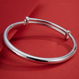 限時下殺 純銀999實心光麵圓肚推拉手鐲女韓版簡約ins送媽媽送老婆生日禮物, 1個, 20克大款5.9MM