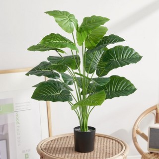 北歐風仿真龜背竹/電信蘭盆栽，客廳室內綠植擺件裝飾，免澆水假花仿真花, 1個, 18片大葉滴水70cm+黑盆