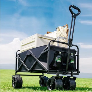 화이트울프 대형 폴딩 캠핑 웨건 접이식 아웃도어 카트 대형바퀴 강화형, 블랙, 1개