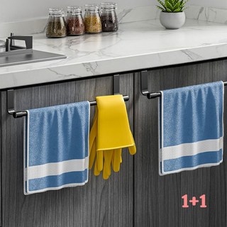 KOEWEI 다용도 주방 싱크대 행주 걸이 스틸 건조대 도어행거 2pcs, 2개, 블랙