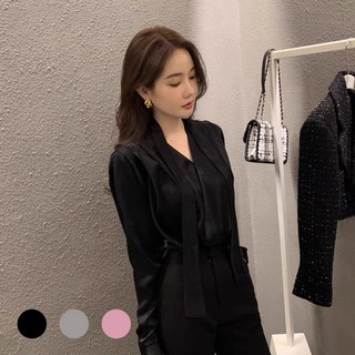 여성 타이 브이넥 블라우스 새틴 남방 오피스룩 빅사이즈 셔츠 링클프리 링클프리 새틴 빅사이즈