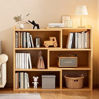 확장형 책장 거실 수납장 다용도 3단 책장, 원목색