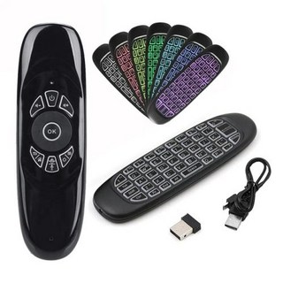 C120 에어 마우스 2.4G RF 스마트 리모컨 7 색 백라이트 영어 무선 키보드 안드로이드 스마트 TV 박스용, 1) Backlit Version, 1개