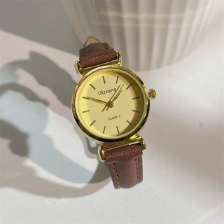 ULZZANG 金色復古小錶徑皮革錶帶石英女錶