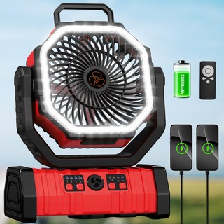 KINGLEAD 킹리드 무선 캠핑 선풍기 LED 조명 텐트천장 휴대용 대용량 배터리 팬, 붉은색