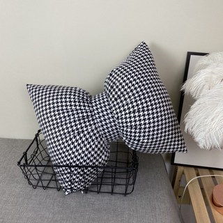 蝴蝶結靠墊 床頭靠腰枕 沙發抱枕, 千鳥格棉,大號抱枕（45*60）