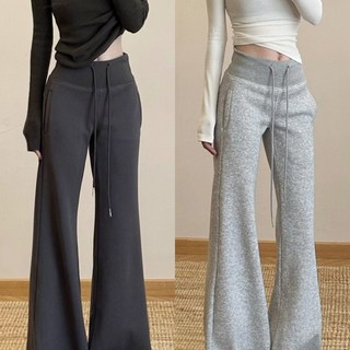 灰色辣妹美式微喇褲女秋冬加絨款2025新款休閒寬鬆顯瘦運動喇叭褲子