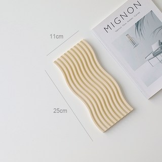 波紋石膏托盤杯墊 居家擺設 拍照道具 桃園發貨, 大波浪米色 25x11CM