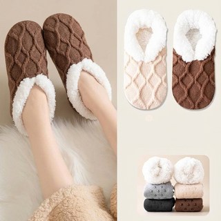 Jeernare 2켤레 따뜻한 겨울 여성 덧신 미끄럼방지 여성 덧버선 털안감 실내화