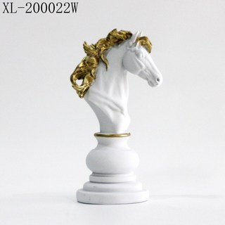 戊辰美學 戰馬擺件 優雅白配古金色 西洋棋造型, 戰馬8*10.5*20cm