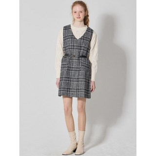 [오조크(OZOC)] 체크 베스트 원피스 니트 벨트 세트 (택가격: 99000원) 492172
