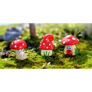 苔蘚微景觀生態瓶 卡通蘑菇房 三款 蘑菇房子 dIY造景樹樹脂小擺件 隨草憶境, 1個, 單入（款式隨機，不重覆）
