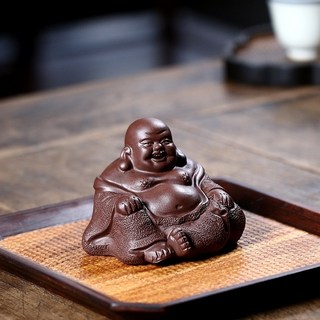 宜興手工紫砂茶寵人物佛像鵰塑工藝品 彌勒佛家居茶臺擺件茶具, 款1