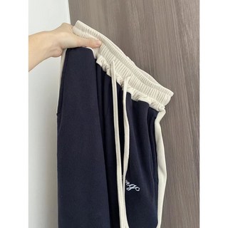 300斤特大碼胖mm設計感拼接撞色褲子女春夏小衆洋氣寬鬆闊腿褲ins